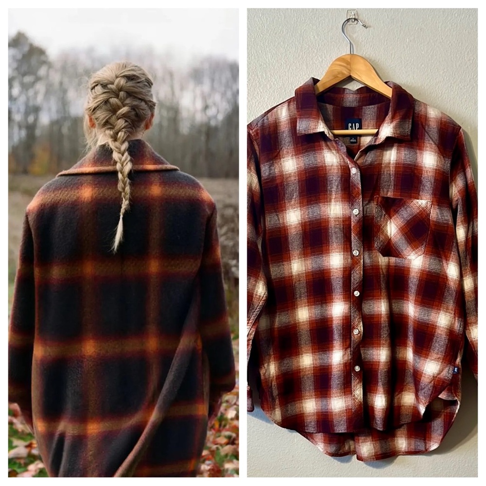 GAP Women’s Burnt Orange & Purple Plaid Flannel Taylor Swift Evermore lookalike